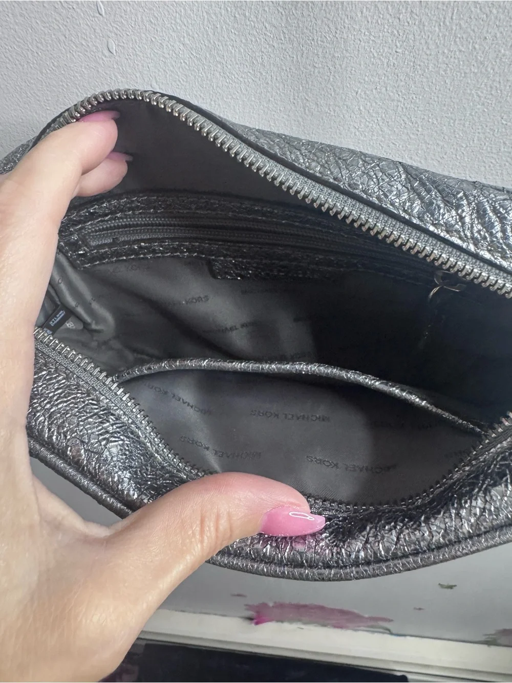 Silver Quilted Michael Kors Metallic Crossbody Bag